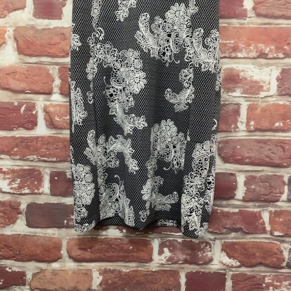 SHELBY & PALMER WOMEN'S BLACK WHITE FLORAL PAISLEY SCROLL ZIP UP DRESS - Picture 4 of 8